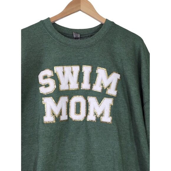 Swim Mom Sweatshirt Womens 3XL Green Fleece Lined Pullover Sweater - Picture 2 of 7